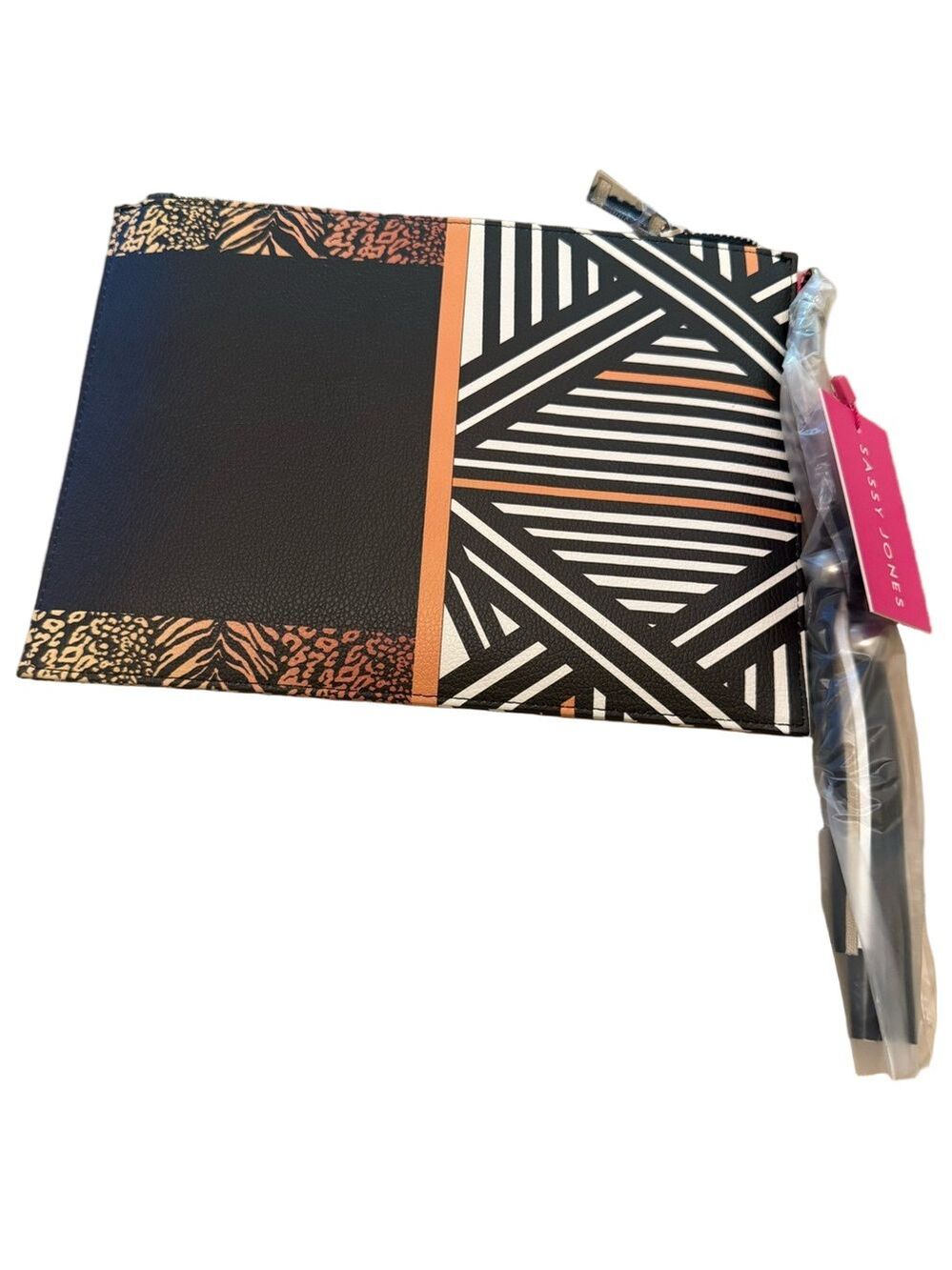 Sassy Jones Black and Orange Patterned Clutch NWT
